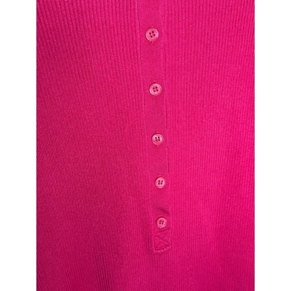 J. Crew TENCEL Blend Long Sleeve Henley Sweater Hot Pink Women's Size Small